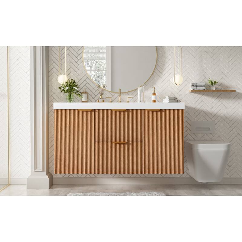 GDFStudio - Mercer Transitional Wall Mounted Bathroom Vanity Cabinet with Double SMC Sink, Soft Close Doors & Drawers