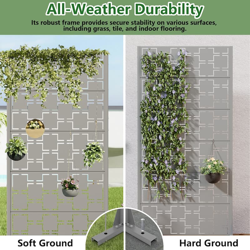 Modern Metal Privacy Screen Outdoor Decorative Partition with Stable Base Hanging Plant-Friendly Panel - 60"H x 30"W