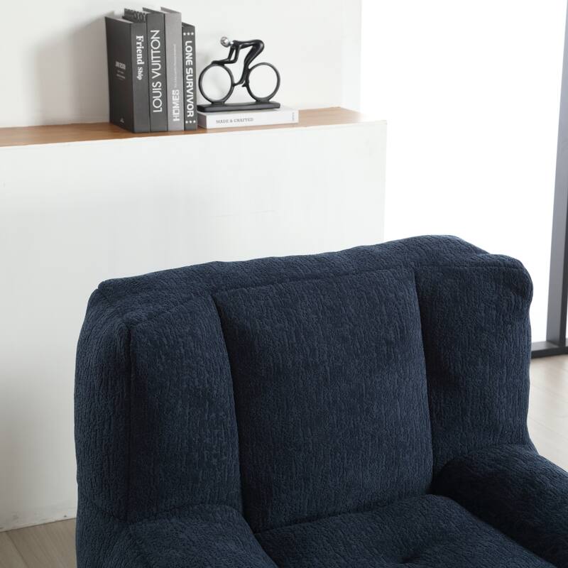 Fluffy Bean Bag Chair with Memory Foam and Ottoman, Super Soft Velvet Bean Bag for Adults & Kids, Comfortable Lazy Sofa