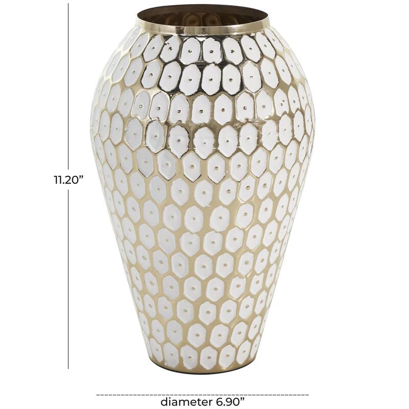 Metal Geometric Geometric Dot Decorative Vase with White Accents - Gold - Roche River Decor