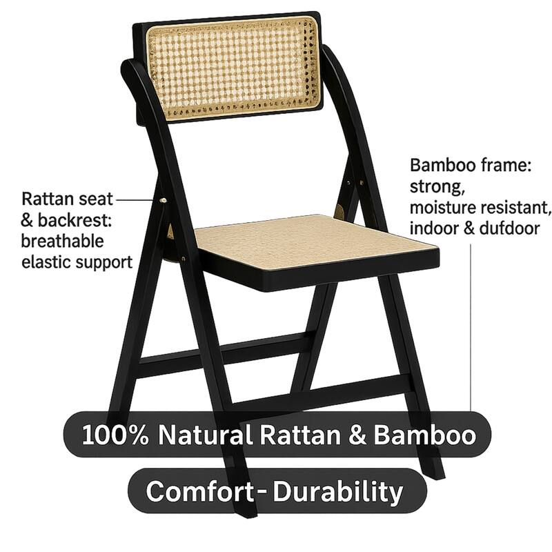 Sand Tristan Bamboo Folding Chairs Set of 2 Portable Indoor Outdoor