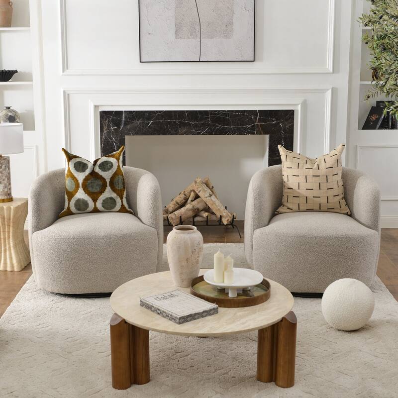 KINWELL 34" Wide Boucle Upholstered Sherpa Swivel Armchair (Set of 2)