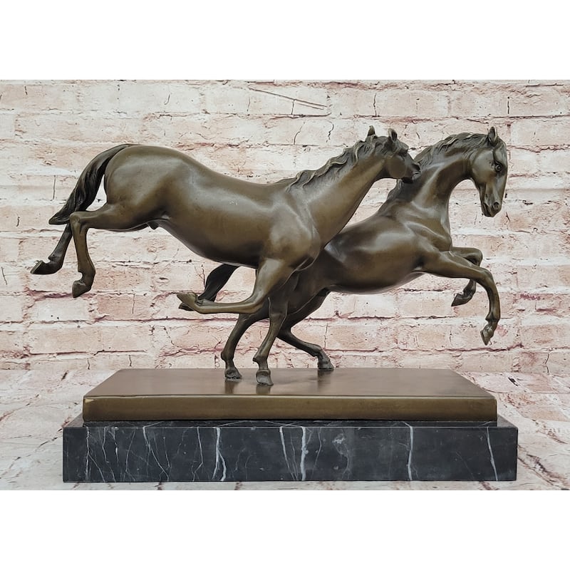 Dynamic Bronze Imitative Horse Duo – Elegant Rearing Stallions Sculpture