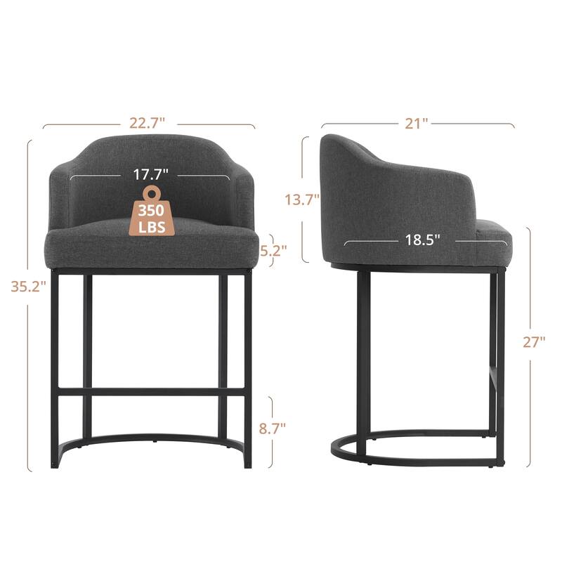 26.in Modern Set of 4 Barstool Fabric/Leather Upholstered Counter Height Stool with Metal Frame for Kitchen Island