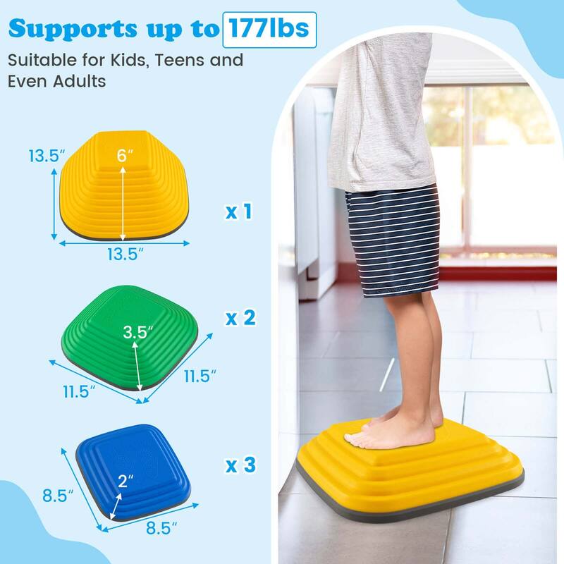 6 PCS Stepping Stones Non-Slip Toddler Sensory Balance Blocks - 6 pcs