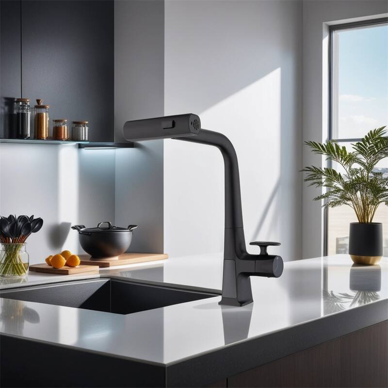 Waterfall Kitchen Faucet w/Temperature Display,Single Handle Faucet