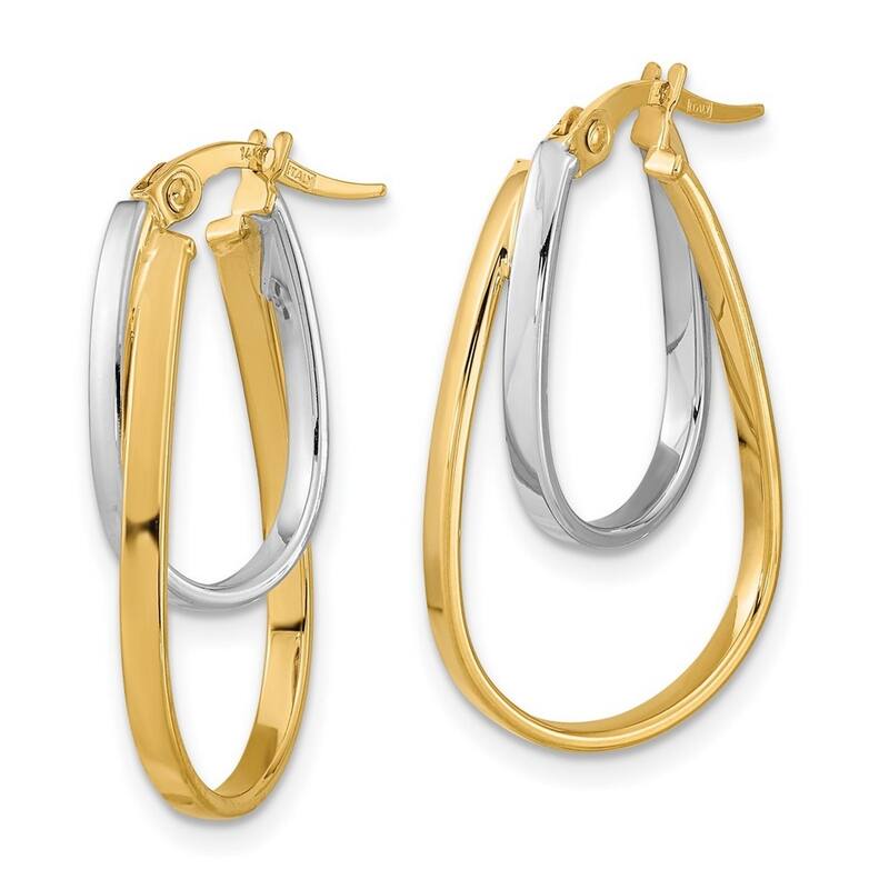 Curata 14k Two Tone Gold Polished Double Oval Hoop Earrings - 26x14.8mm