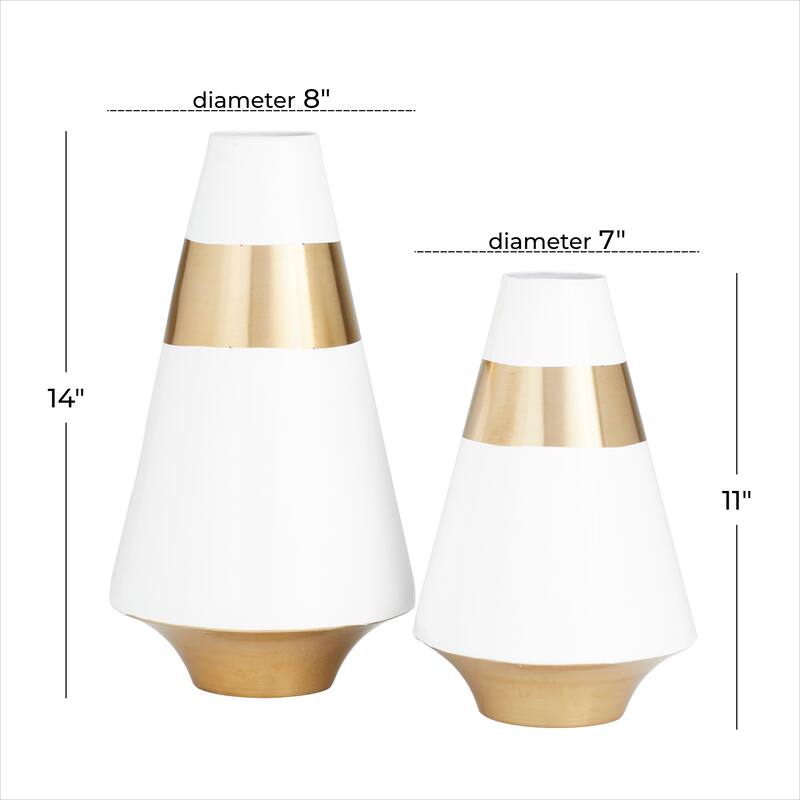 Distinct Metal Vase with Gold Band (Set of 2) - Black or White