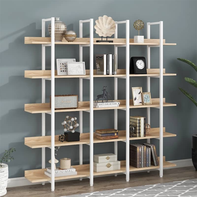 Merax 5 Tier Bookcase Home Office Open Bookshelf - White+Oak