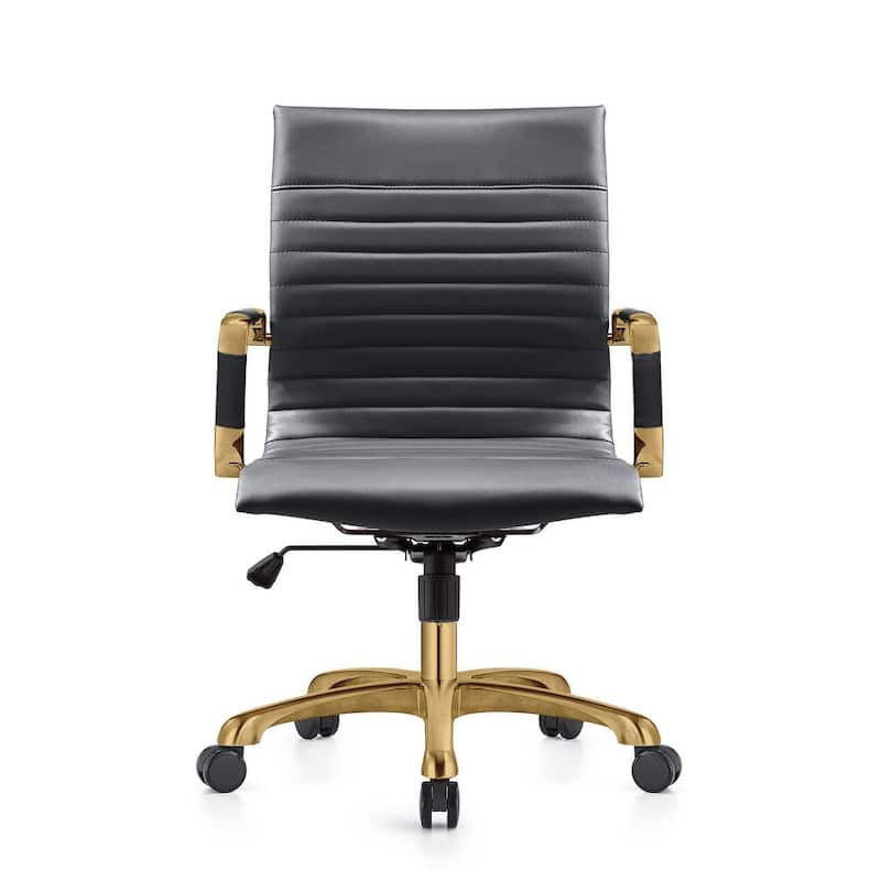 Harris Gold Frame Leather Office Chair with Padded Seat, Adjustable Height, Tilt Lock, 360° Swivel, and Smooth Rolling Casters
