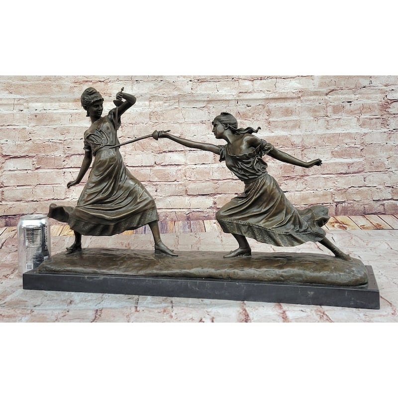 Femmes Fatales Bronze After Edouard Drouot Fencing Foil Sculpture Figurine
