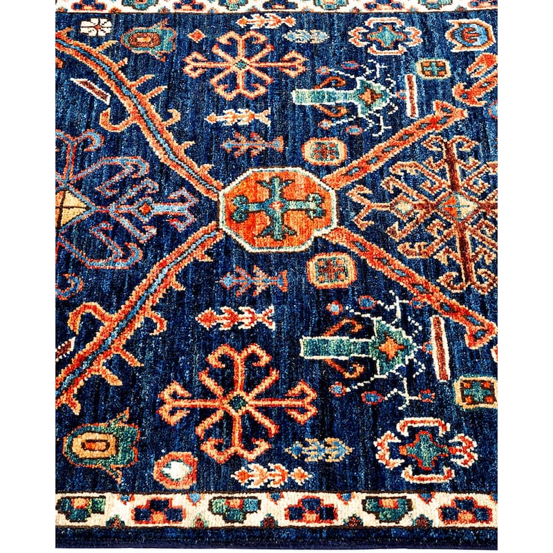 Overton Hand Knotted Wool Vintage Inspired Traditional Serapi Blue Runner Rug - 2' 7" x 11' 8"
