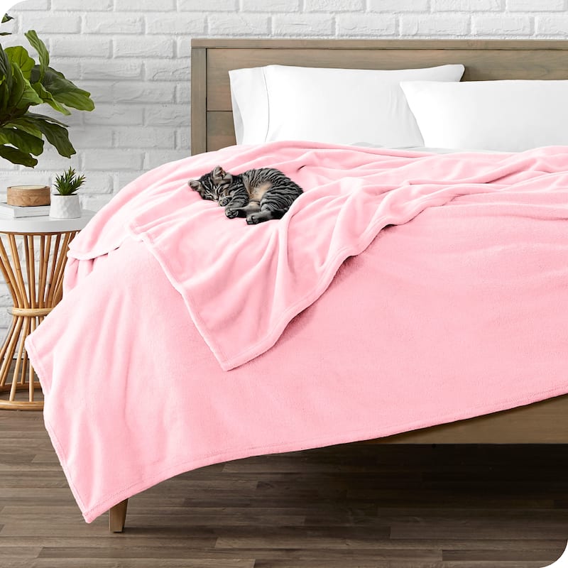 Bare Home Microplush Fleece Blanket - Ultra-Soft - Cozy Fuzzy Warm - Full - Queen - Light Pink