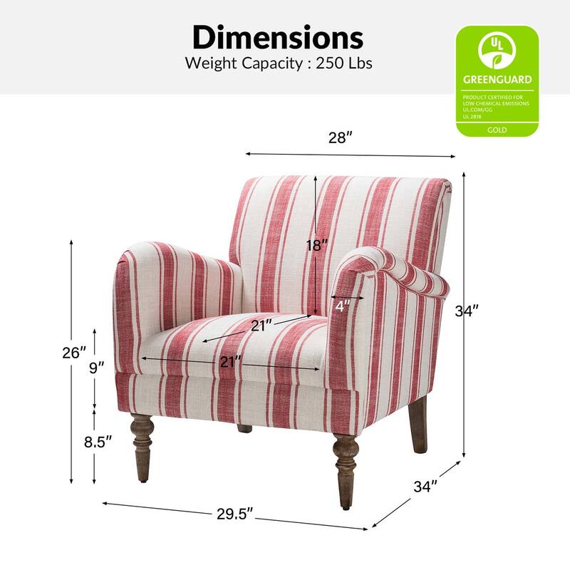 Seip Transitional Striped Arm Chair with Spindle Wood Legs Set of 2 by HULALA HOME
