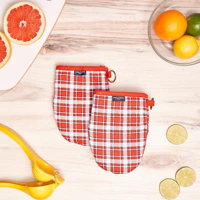 Nautica Home Red Plaid 100% Cotton Mini Oven Mitt With Silicone Palm (Set of 2)