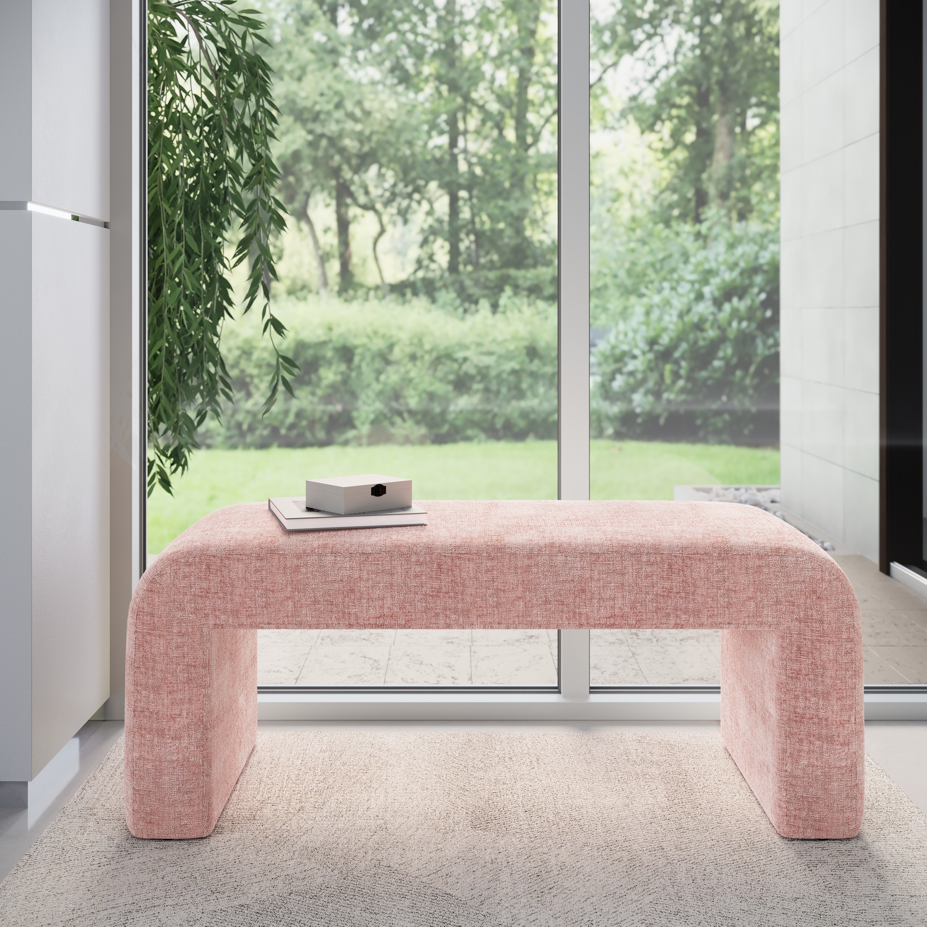 Sophia Modern Luxury Curved Upholstered Jacquard Bench by Jofran