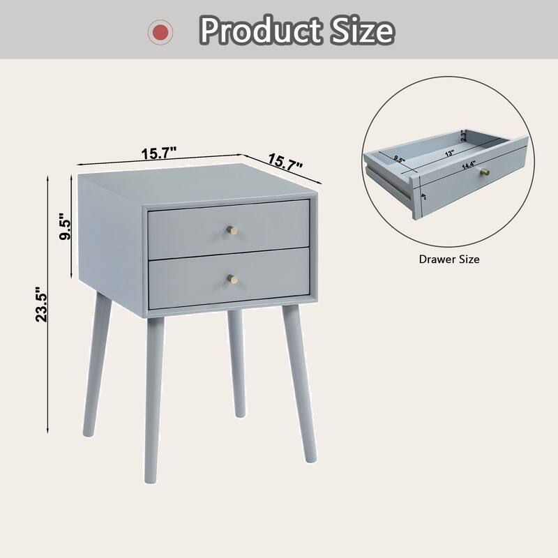 Nightstand with 2-Drawers, Small Side End Table with Storage