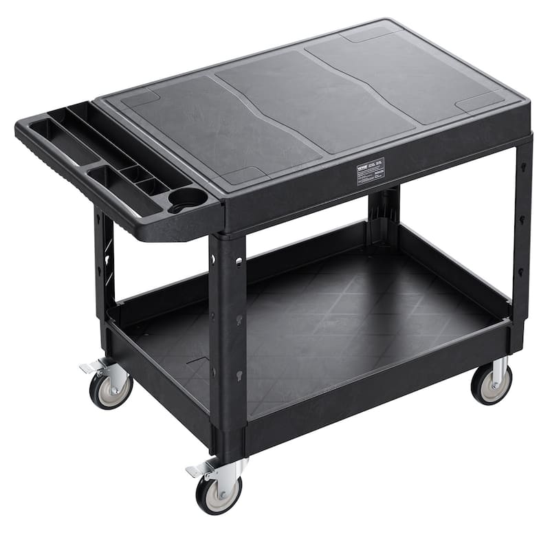 2-Shelf Utility Cart with Wheels, Heavy Duty Service Cart for Workshop - 44 x 25.5 x 34.1 in