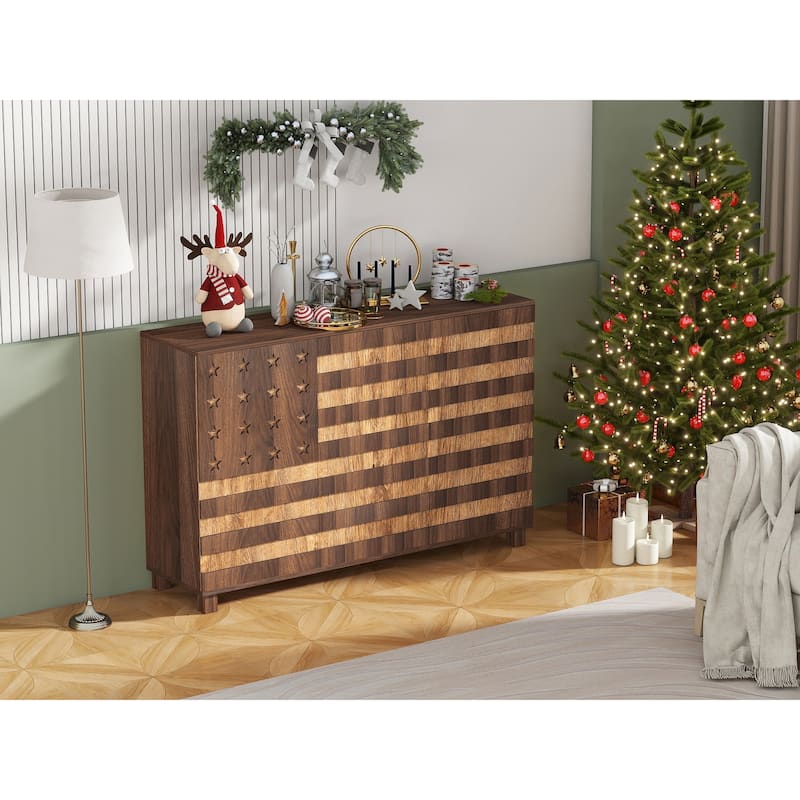 55" Buffet Sideboard Cabinet with Storage, Storage cabinet With Hand Carved Craftsmanship with 2 Drawers and 3 Doors