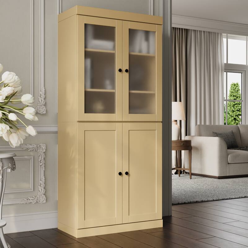 Palace Imports 100% Solid Wood 6-Shelf Bookcase with Frosted Glass and Shaker Doors and Adjustable Shelves