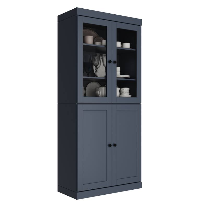 Palace Imports 100% Solid Wood 32" Pantry Cabinet with Clear Glass, Shaker Doors and Adjustable Shelves