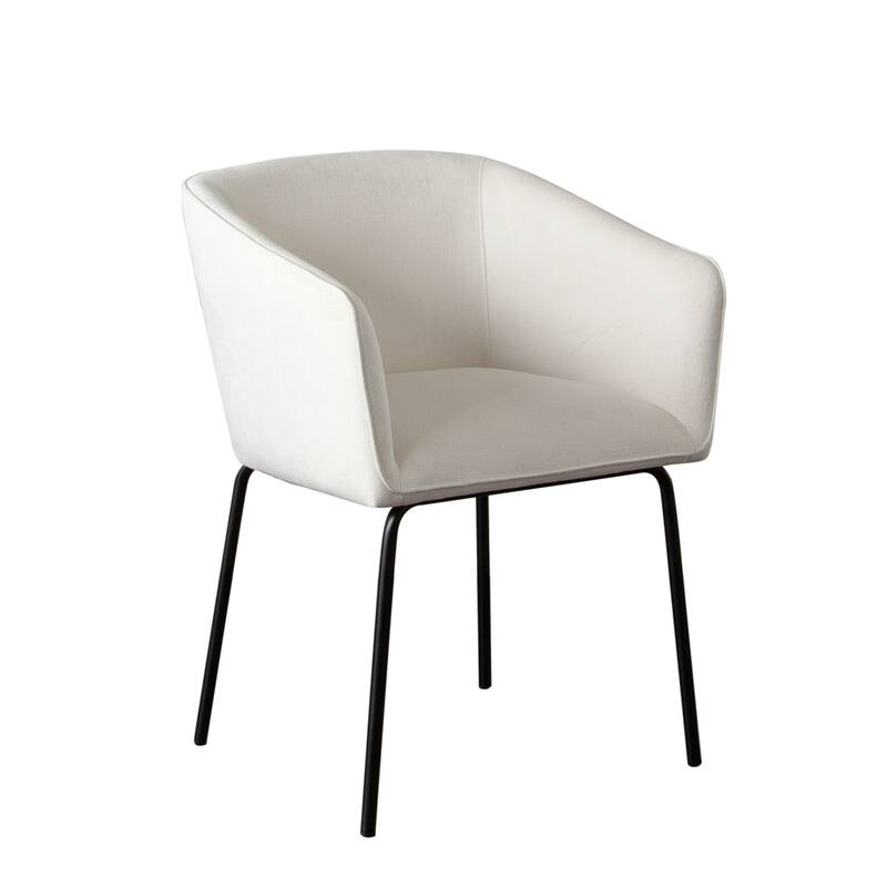Voro Dining Chair Set of 2, Mist White Fabric, Sleek Black Metal Legs