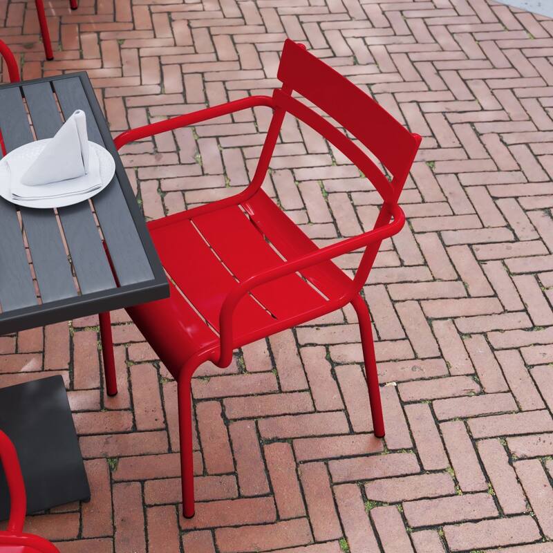 2PK Modern Commercial Grade 2 Slat Indoor/Outdoor Steel Stack Chairs