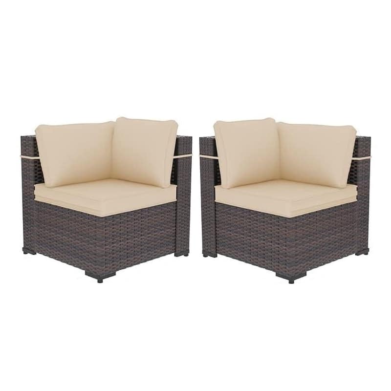 Outdoor Rattan Sectional Sofa Set, Patio Furniture Conversation Set with Fire Pit Table - Set C - Khaki