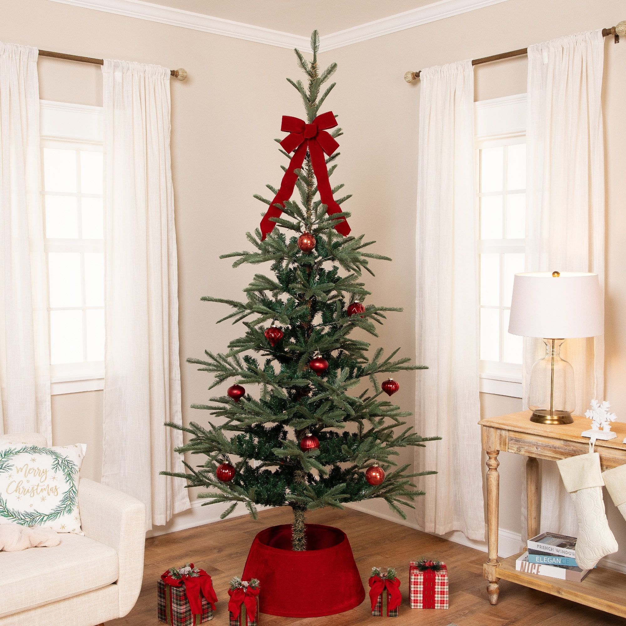 Real Touch™️ Slim Nordmann Fir Layered Artificial Xmas Tree 6.5' Unlit - 6.5 Foot