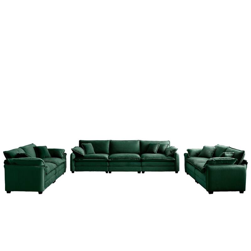 3+2+2 Seater Corduroy Flexible Combinations Sofa Set with Pillowss