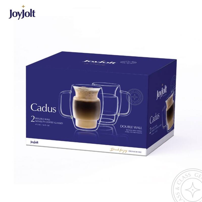 JoyJolt Cadus Double Wall Insulated Mugs, 16 OZ Set Of Two Latte Glasses