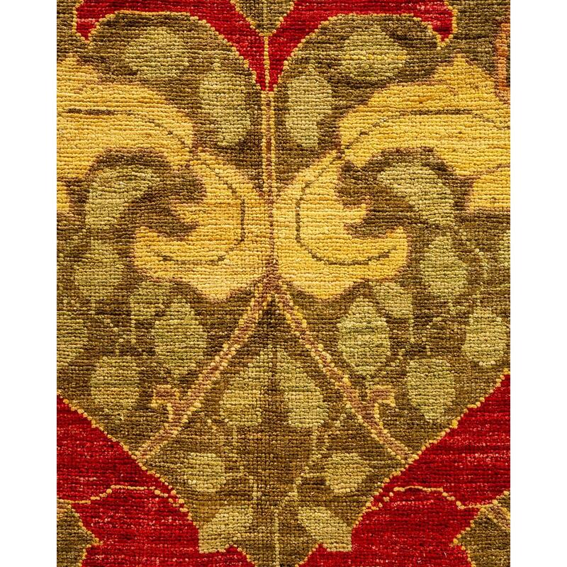 Overton Hand Knotted Wool Vintage Inspired Modern Contemporary Arts & Crafts Brown Area Rug - 9' 6" x 13' 10"