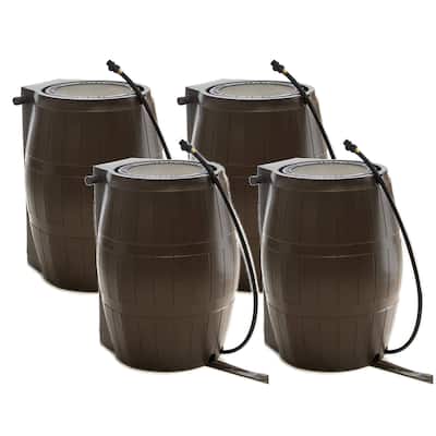 FCMP Outdoor 50-Gallon BPA Free Home Rain Water Catcher Barrel, Brown (4 Pack) - 20