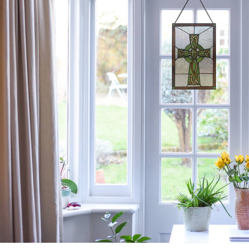 River of Goods Celtic Cross River of Goods Multicolored Stained Glass Suncatcher Window Panel - 12" x 0.25" x 18"