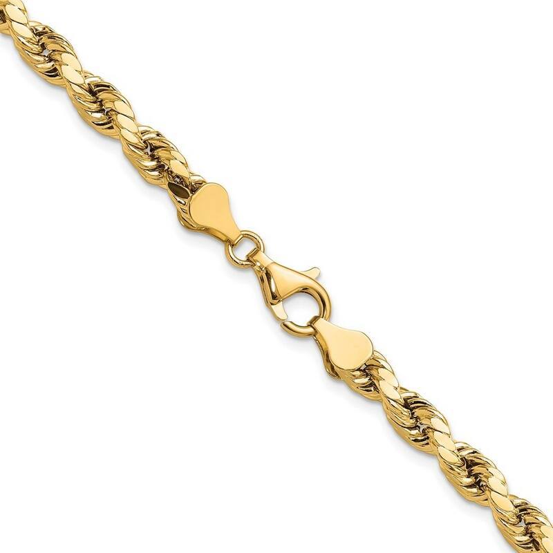 Curata 10k Yellow Gold Unisex 5.5mm Semi Solid Diamond Cut Rope Chain Bracelet Options: 7" 8" 9"
