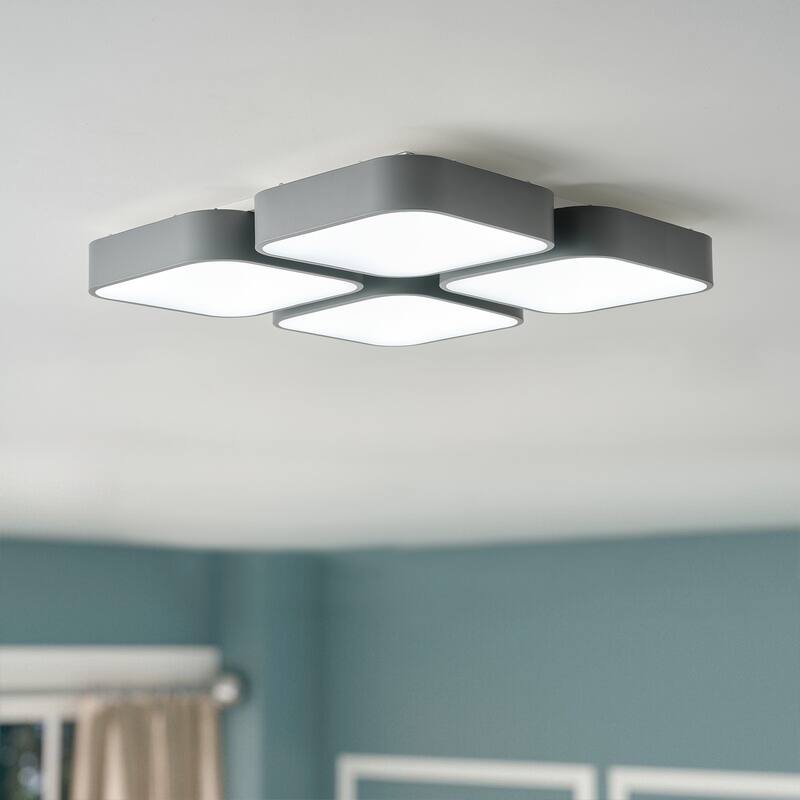 Modern White 4-Light Square LED Flush Mount Ceiling Light