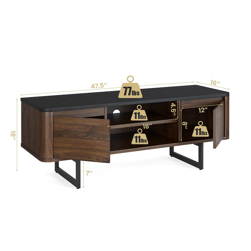 Costway TV Stand Entertainment Media Console w/ 2 Cabinets & - 47.5'' x 16'' x 18''