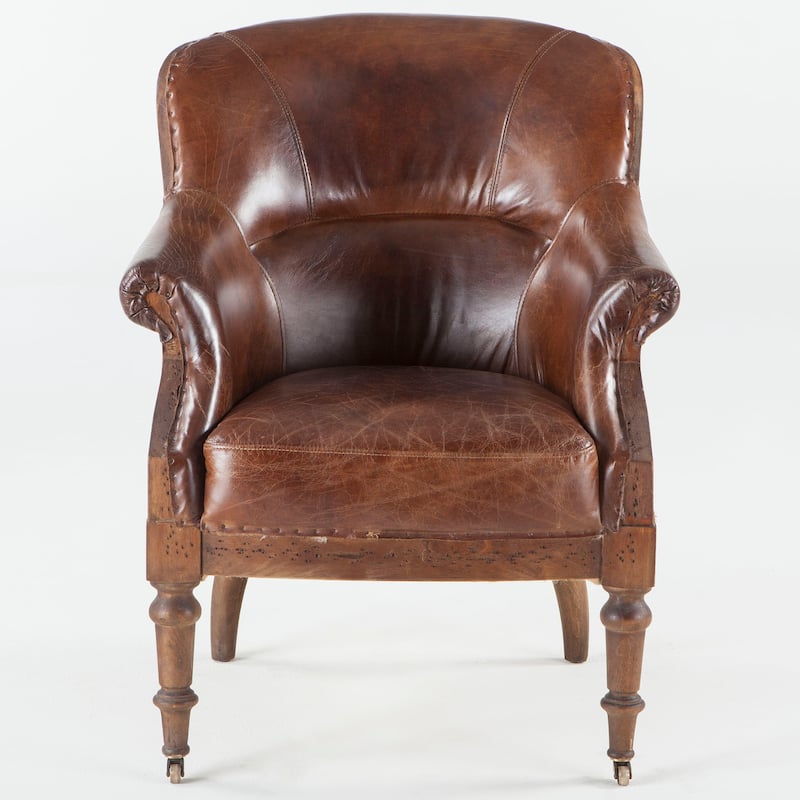 World Interiors Distressed Tobacco Leather Deconstructed Club Chair