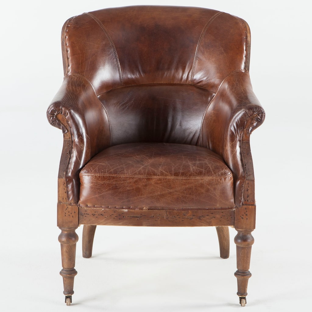 World Interiors Distressed Tobacco Leather Deconstructed Club Chair