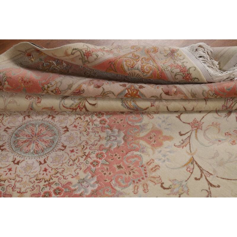 Wool & Silk Tabriz Persian Area Rug Hand-Knotted Floral Carpet - 6'6"x 9'8"