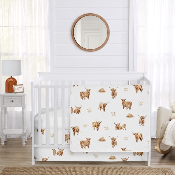 slide 2 of 6, Sweet Jojo Designs Boho Highland Cow Boy, Girl, Gender Neutral 3pc Nursery Crib Bedding Set - Farm Animal, Watercolor, Farmhouse
