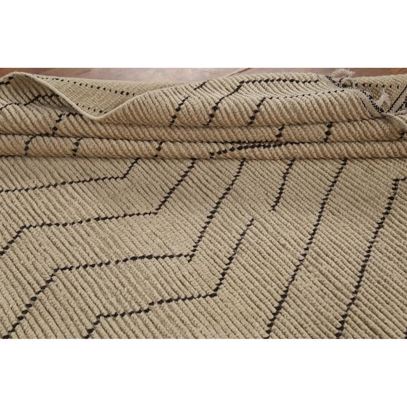 Chevron Moroccan Oriental Area Rug Hand-Knotted Wool Carpet - 6'7"x 10'2"