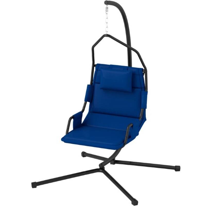 Hanging Swing Chair with Stand, Steel Frame Hammock Chair - Black,Dark Blue