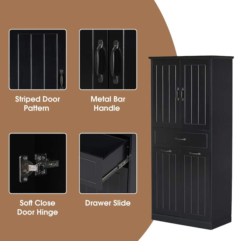 Roomfitters Bathroom Storage Cabinet with Double Laundry Hampers, Doors and Drawer Organizer