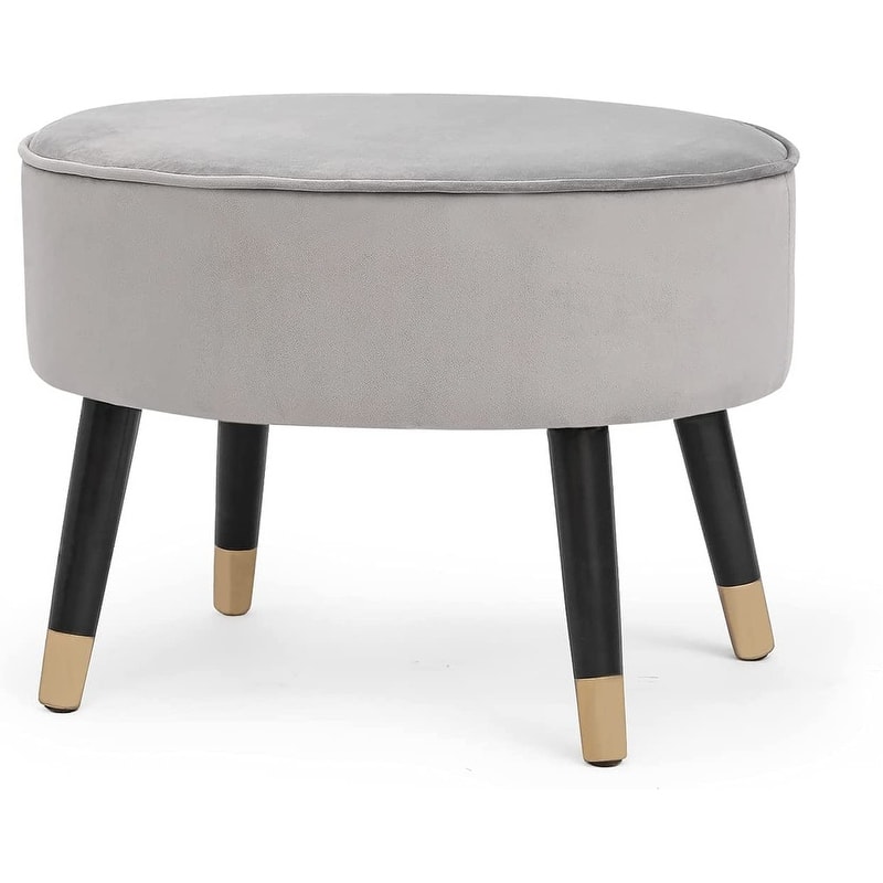 Adeco Ottoman Foot Stool Rest Velvet Oval Vanity Stool Bench Wood Legs