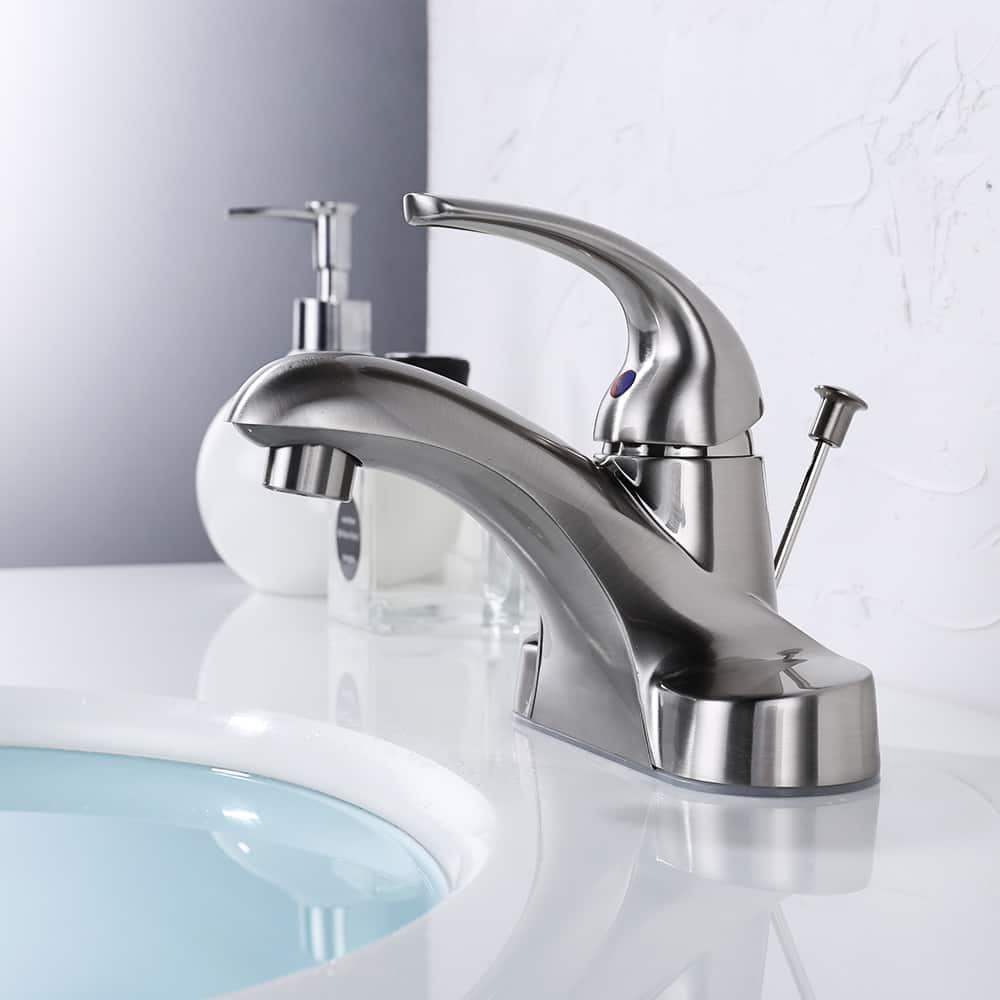 WOWOW 4 in. Centerset Single-Handle Low Arc Bathroom Faucet with Drain Kit Included