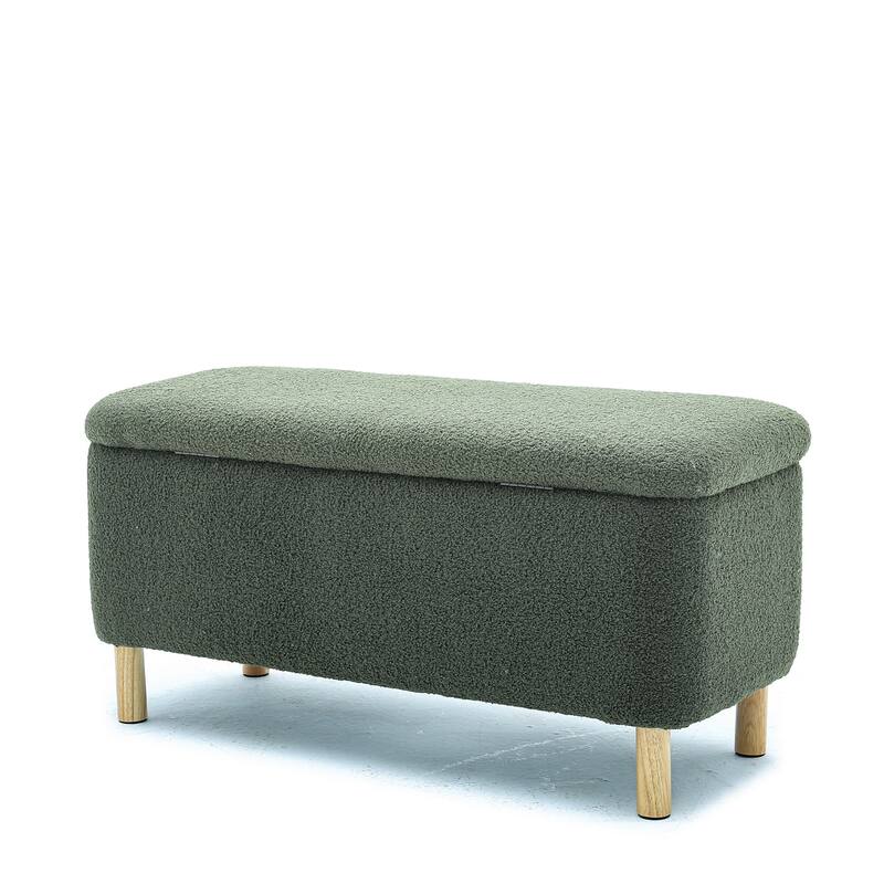 Boucle Storage Ottoman, Faux Fur Ottoman Bench with Storage Sherpa