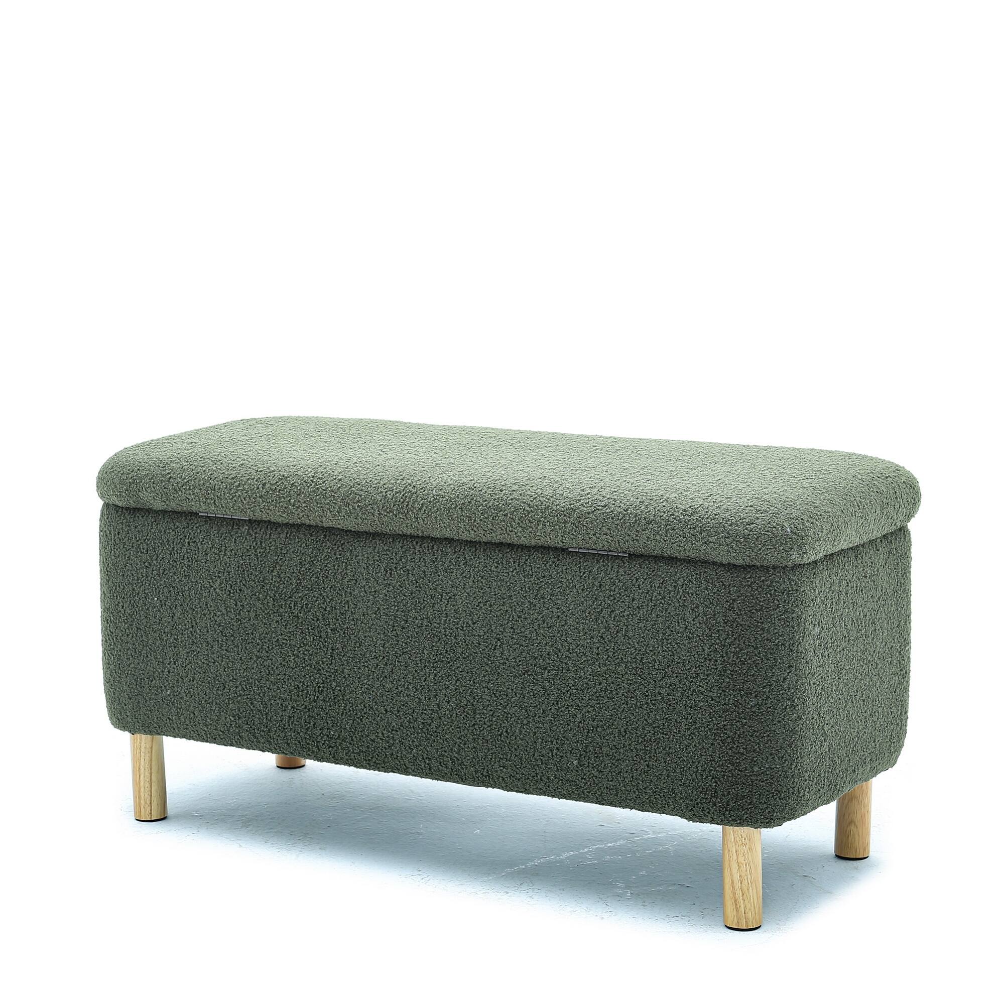 Storage Bench Boucle Fabric Upholstered Ottoman Indoor Entryway Bench