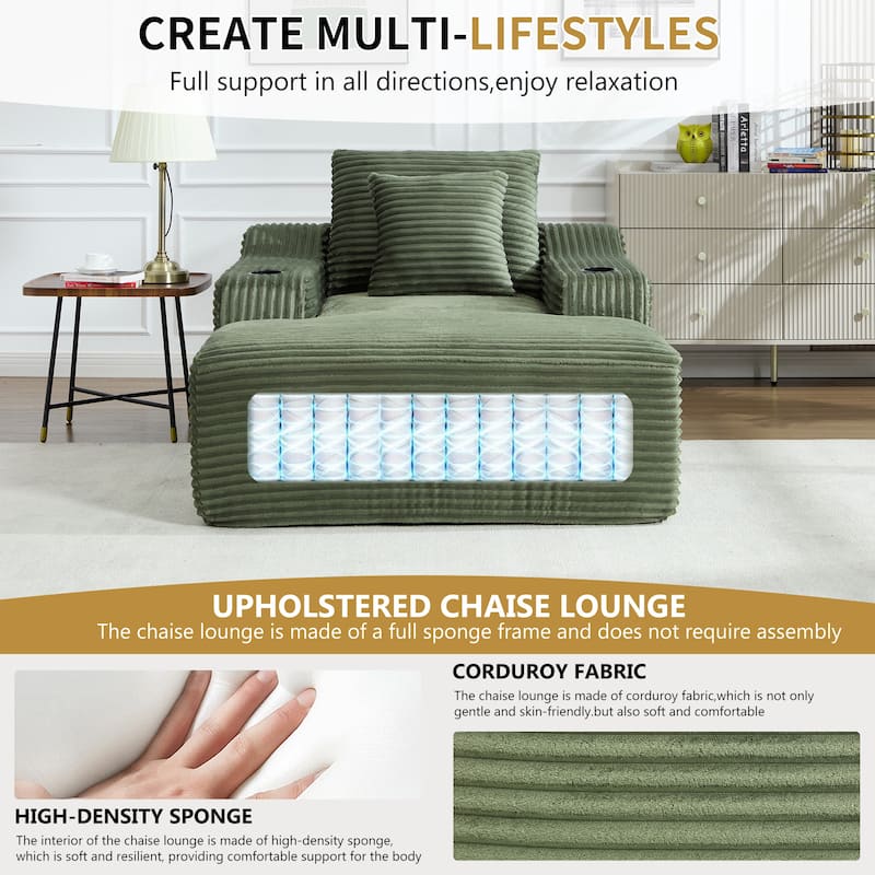 67" Chaise Lounge Chair 9.9'' Wide Armrest Indoor Corduroy Oversized Sleeper Sofa