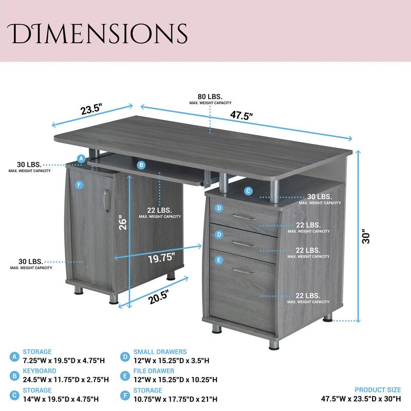 Modern Designs Grey MDF Multifunctional Office Desk With File Cabinet